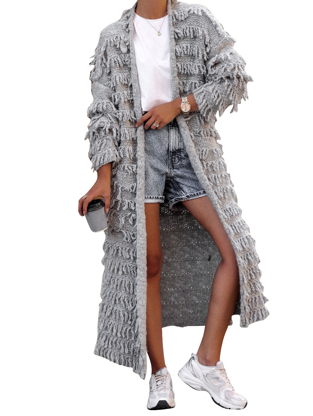 BamBam Women winter fashion tassel knitting long coat - BamBam