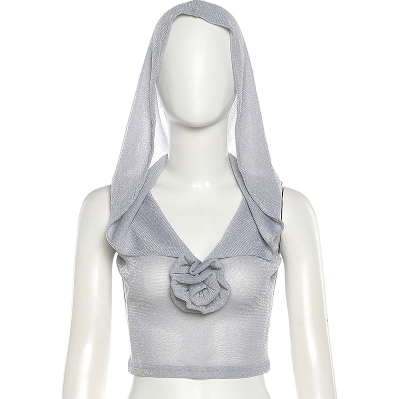 BamBam Autumn Women Sleeveless Solid Hooded Casual Top - BamBam