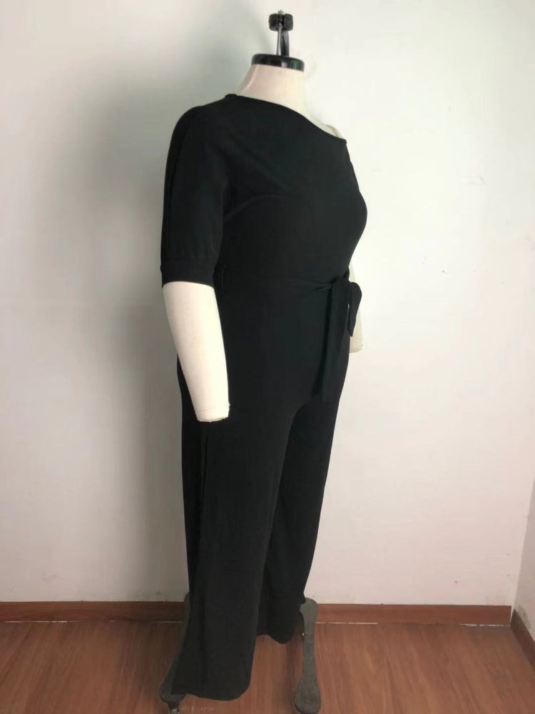 BamBam Summer Plus Size Black Slash Shoulder Formal Jumpsuit - BamBam Clothing