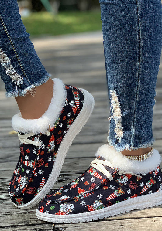 Christmas winter lace-up plus velvet printed warm snow boots