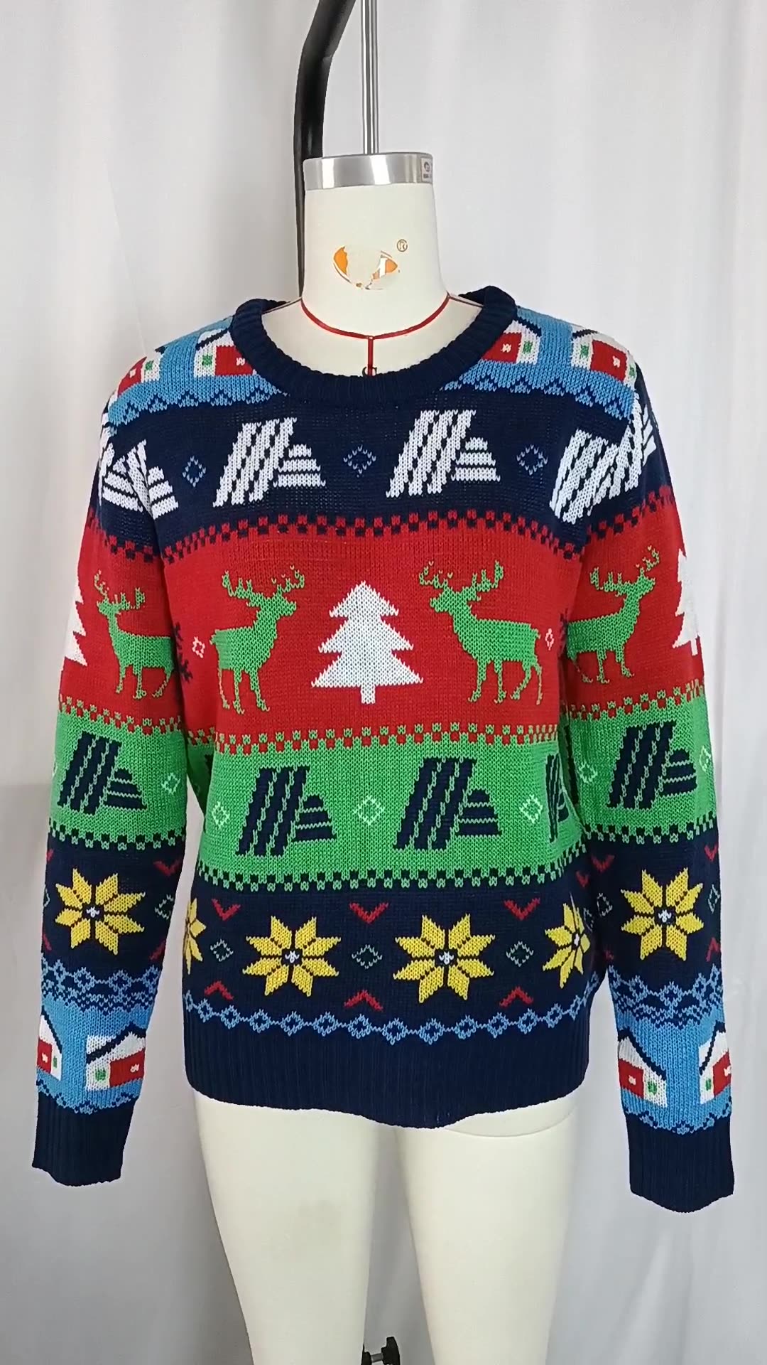 BamBam Christmas Sweater Autumn and Winter Jacquard Contrast Color Elk Sweater - BamBam