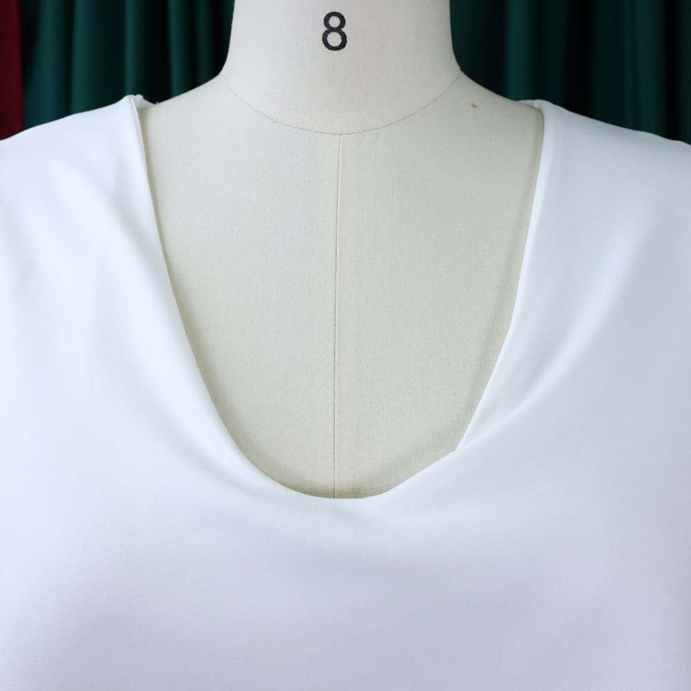 BamBam Women Summer White Formal V-neck Cape Sleeve Solid Midi Sheath Office Dress - BamBam