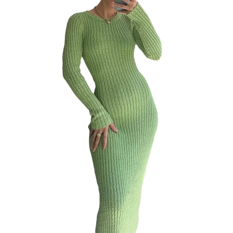 BamBam Women Round Neck Long Sleeve Ribbed Bodycon Dress - BamBam Clothing