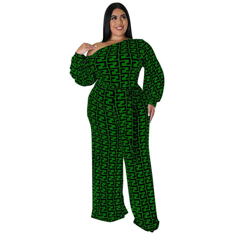 BamBam Plus Size Women's Fall New Fashion Casual Print Long Sleeve Jumpsuit - BamBam Clothing