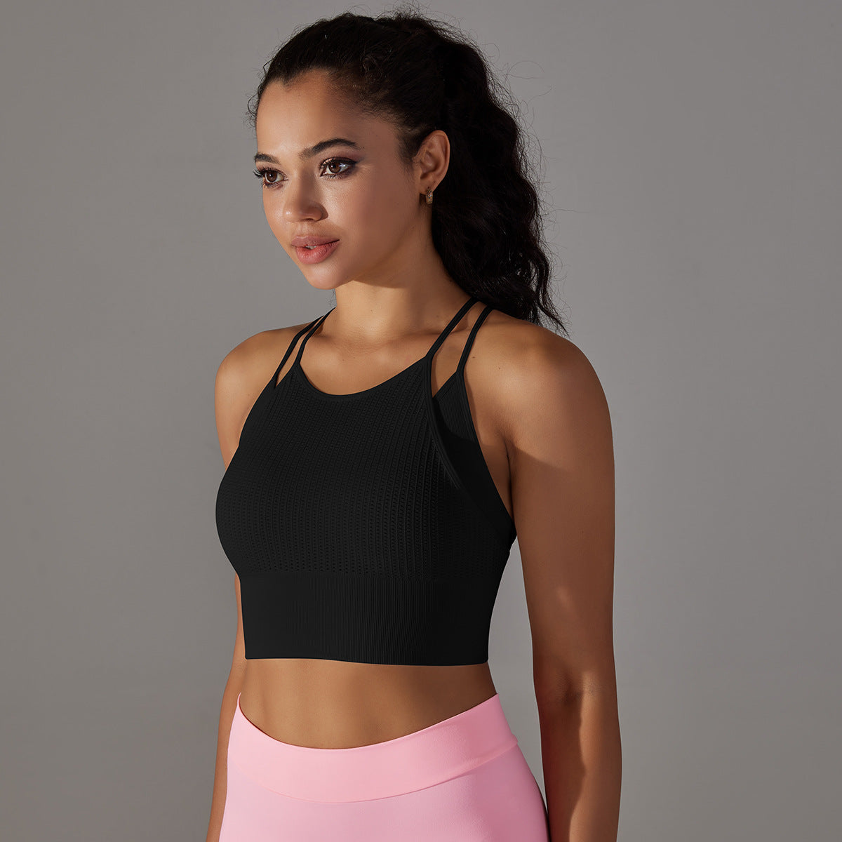BamBam Seamless Knitting Ribbed Double Layer Yoga Vest Sports Running Fitness Tank Yoga Tops Women - BamBam