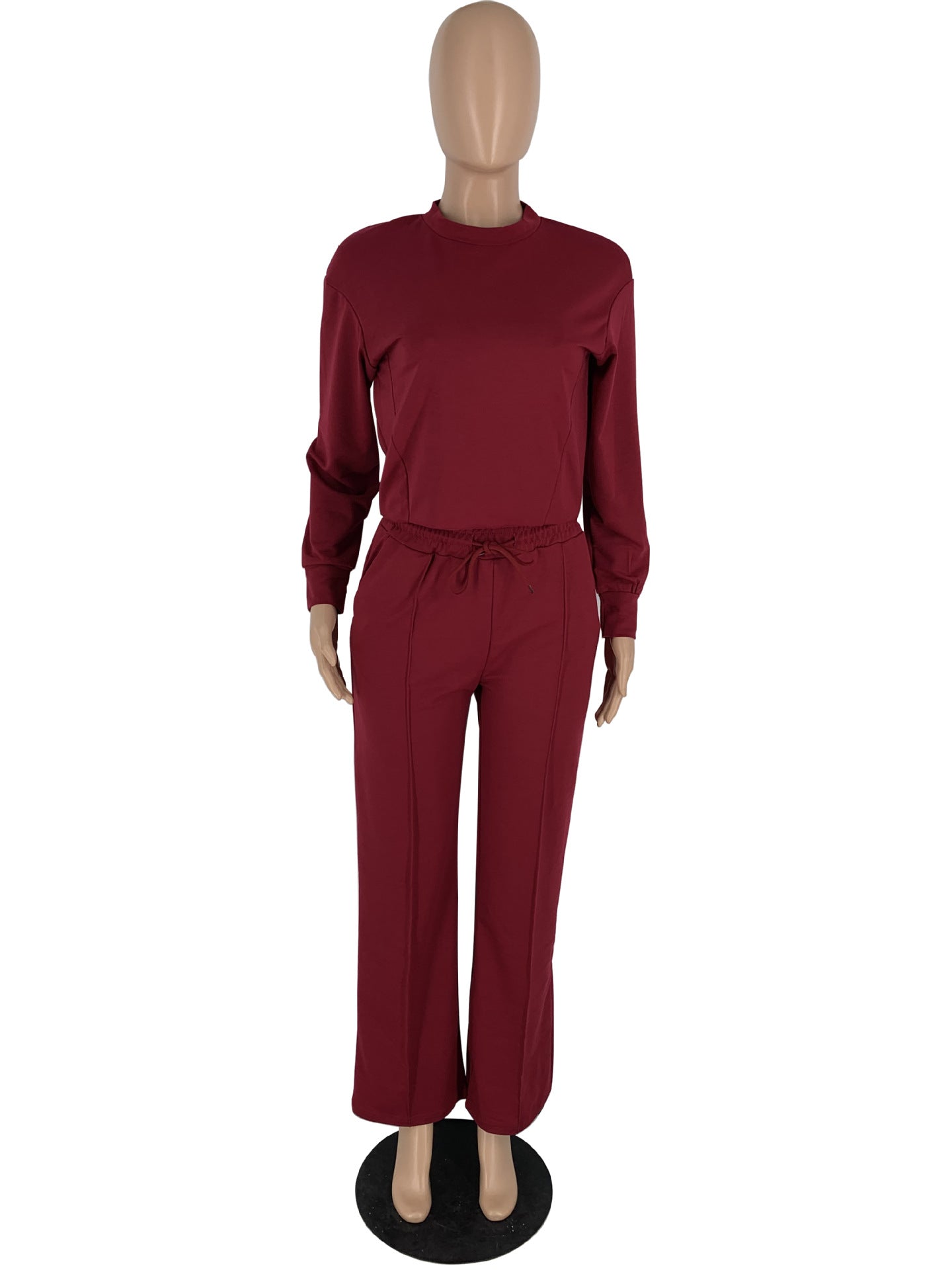 BamBam Solid Color Long Sleeve Pocket Straight Pants 2 Piece Set - BamBam