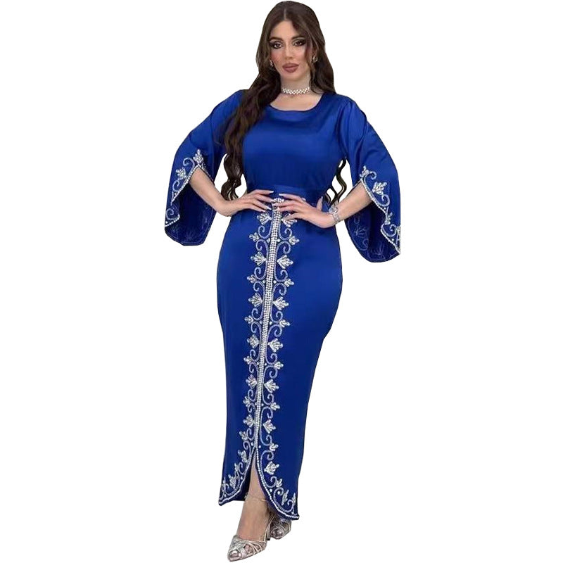 BamBam Women Arabian Dubai Robe With Diamonds Satin Gown - BamBam