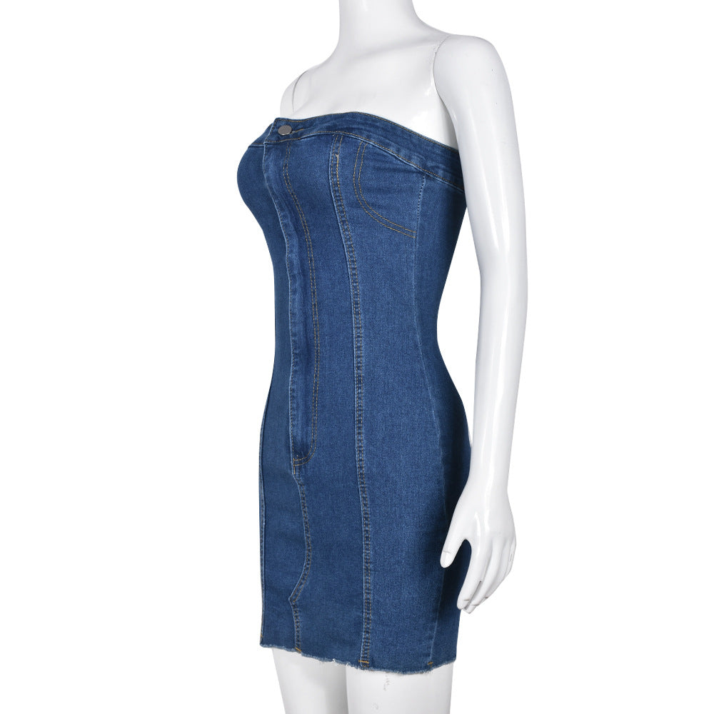 BamBam Summer Sexy Strapless Slim Denim Dress For Women - BamBam Clothing