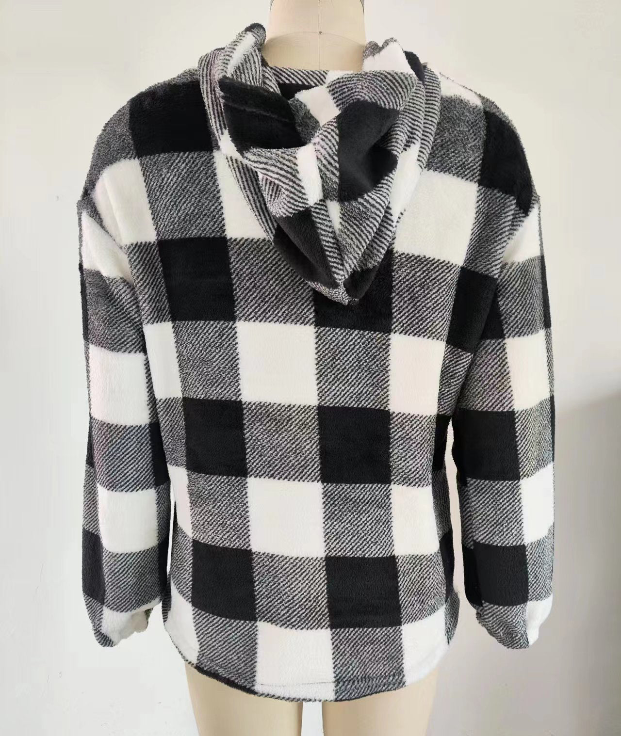 BamBam Autumn And Winter Plaid Button Hooded Loose Casual Hoodies Women's Clothing - BamBam