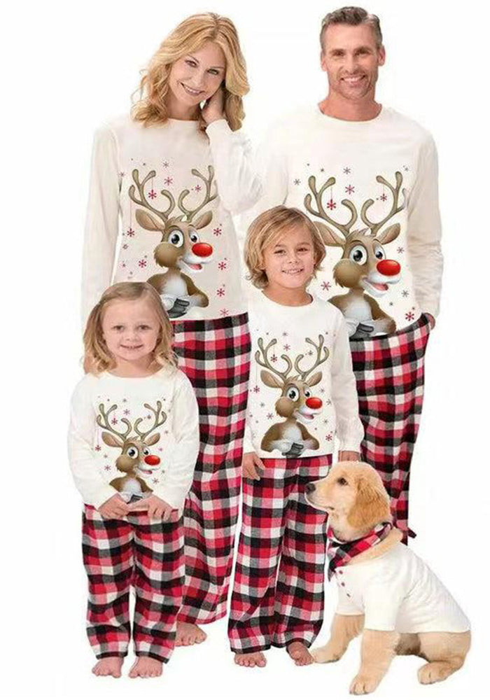 Parent-Child Clothing Deer Print Round Neck Plaid Christmas Parent-Child Family Suit Autumn Clothing