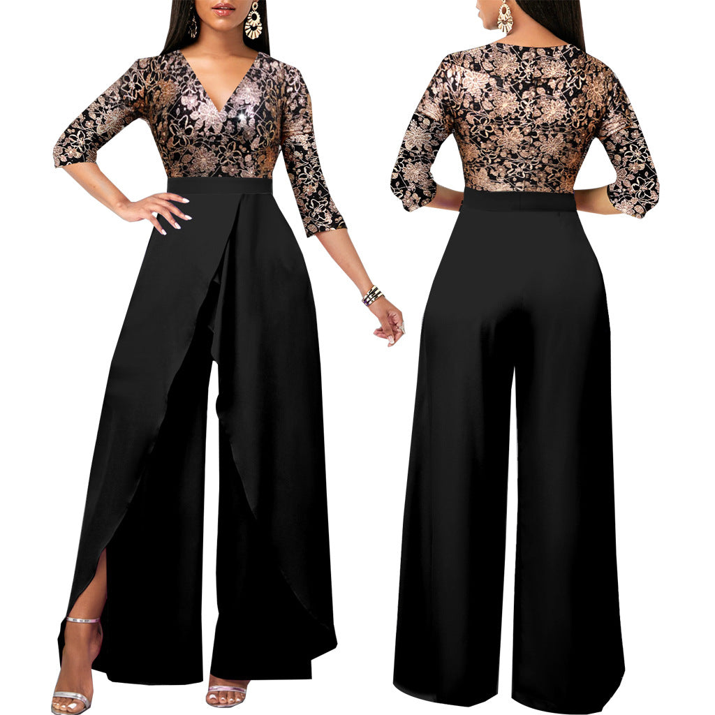 BamBam Sexy Fashion Solid Color V-Neck Women's Jumpsuit - BamBam Clothing