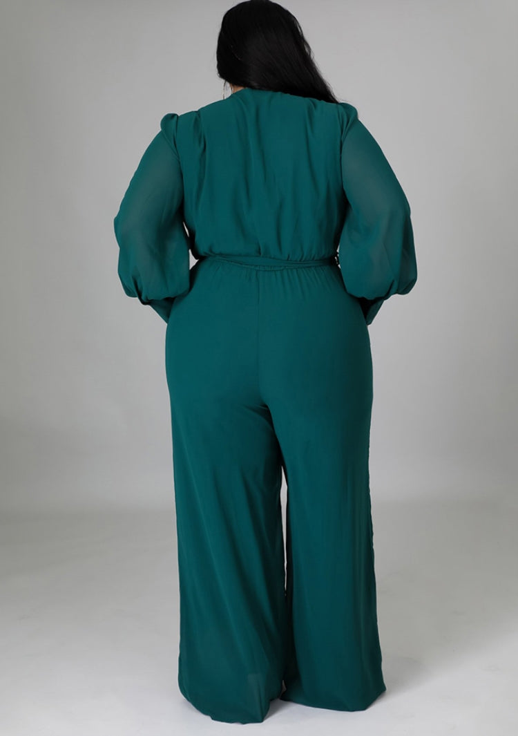 BamBam Autumn Plus Size Elegant Wrap Jumpsuit Green - BamBam Clothing