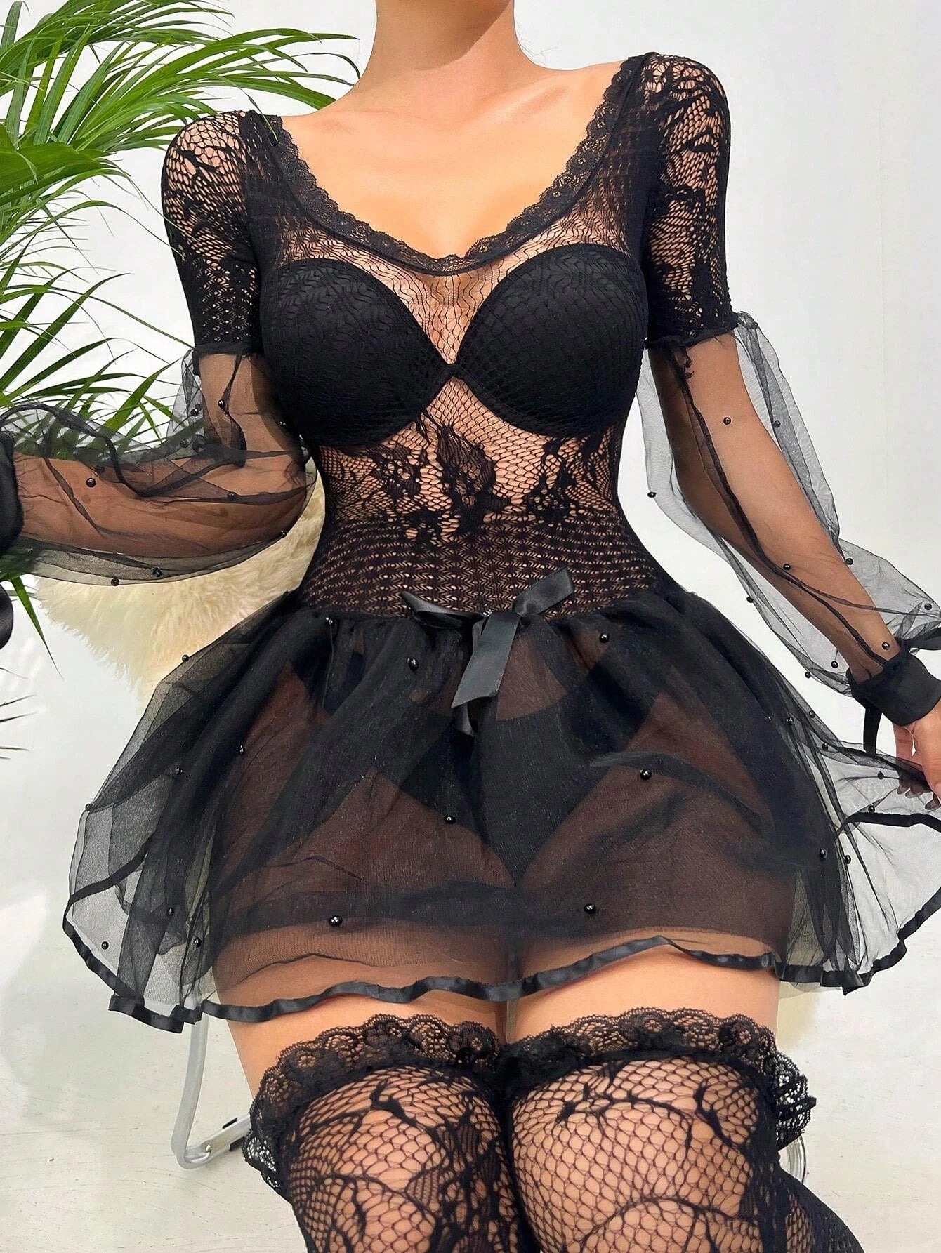 BamBam Sexy Black Mesh Lace See Through Midnight Skirt - BamBam