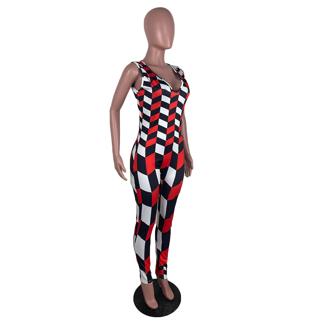 BamBam Women's Sport Sexy Slim Fit Positioning Print Jumpsuit - BamBam Clothing