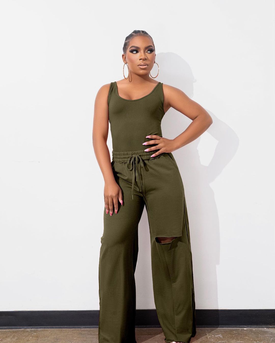 BamBam Plus Size Women Top and Ripped Wide Leg Pants Set of Two - BamBam