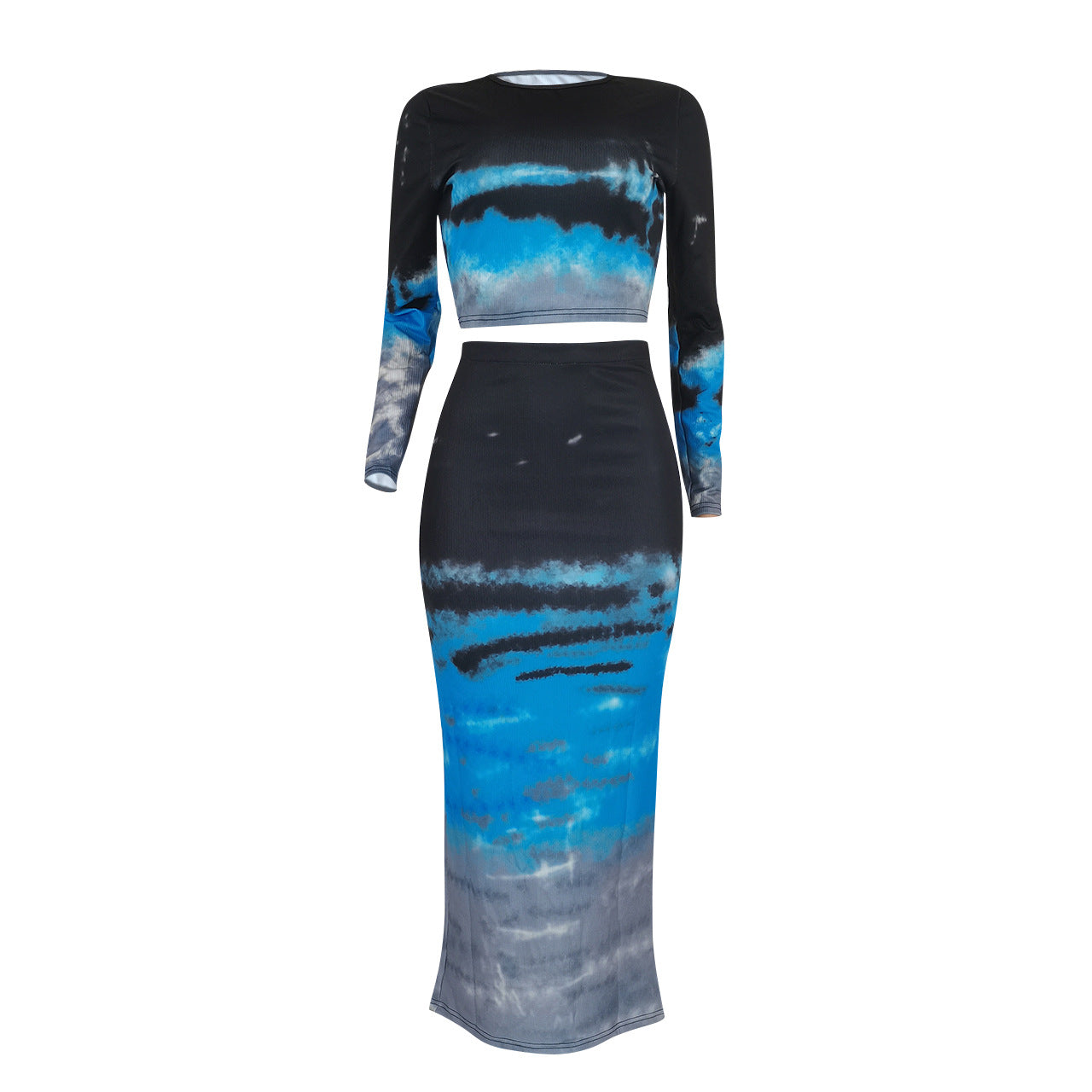 BamBam Women Sexy Ribbed Printed Top and Bodycon Skirt Two-piece Set - BamBam