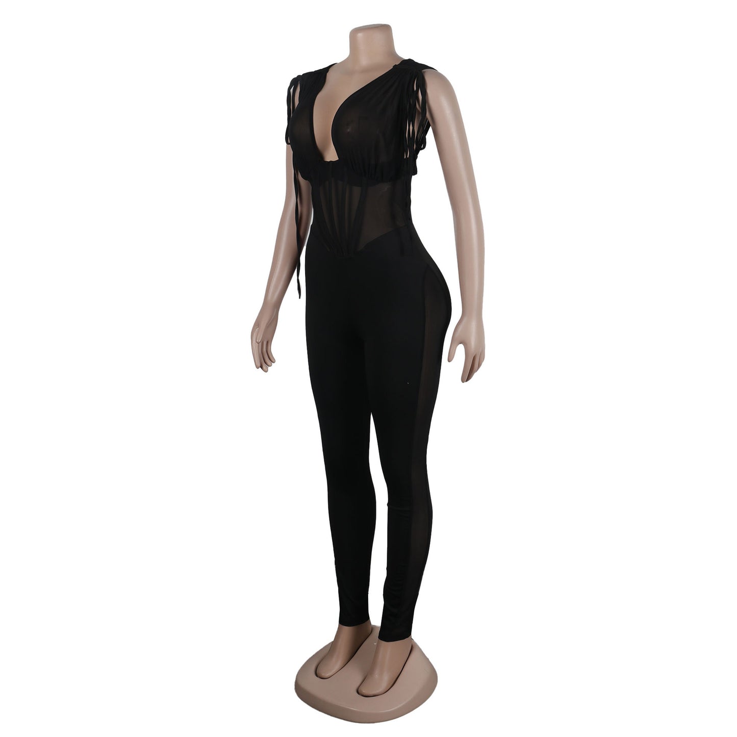 BamBam Sexy Solid See-Through Stretch Tight Fitting Bodycon Jumpsuit - BamBam Clothing