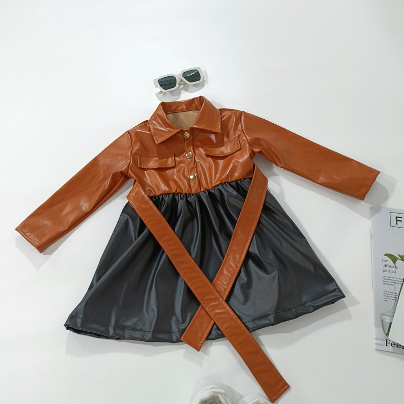 BamBam Children's Fashion Girls' Imitation Leather Dress - BamBam