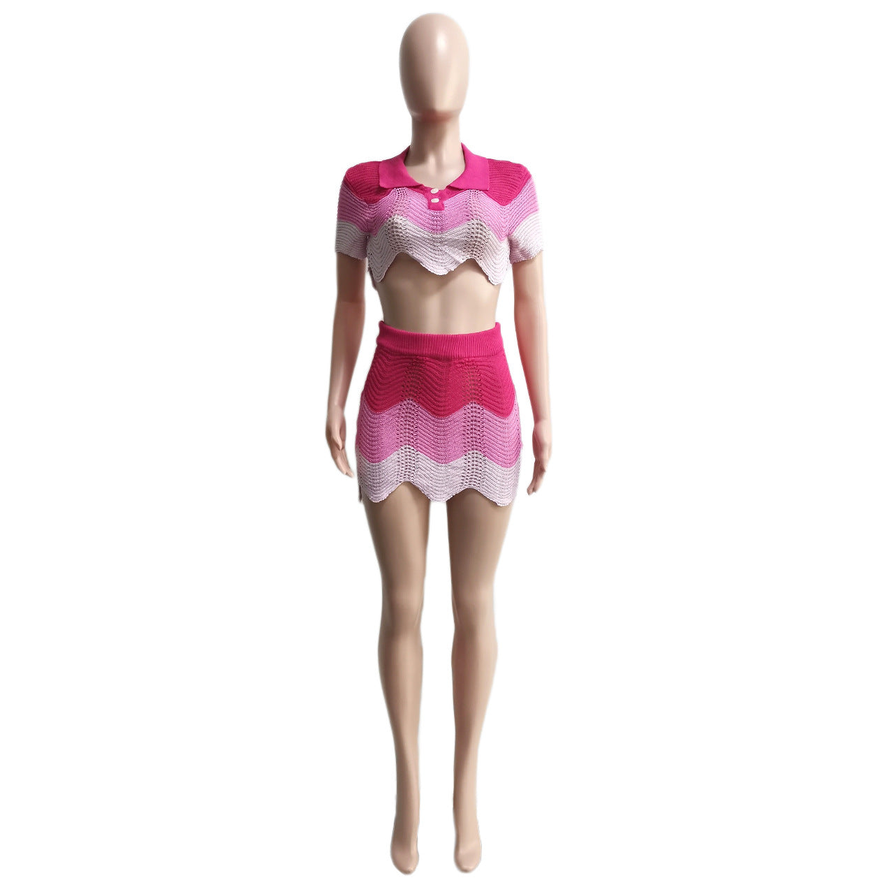 BamBam Women Kintting Colorblock Crop Top and Skrit Two-piece Set - BamBam