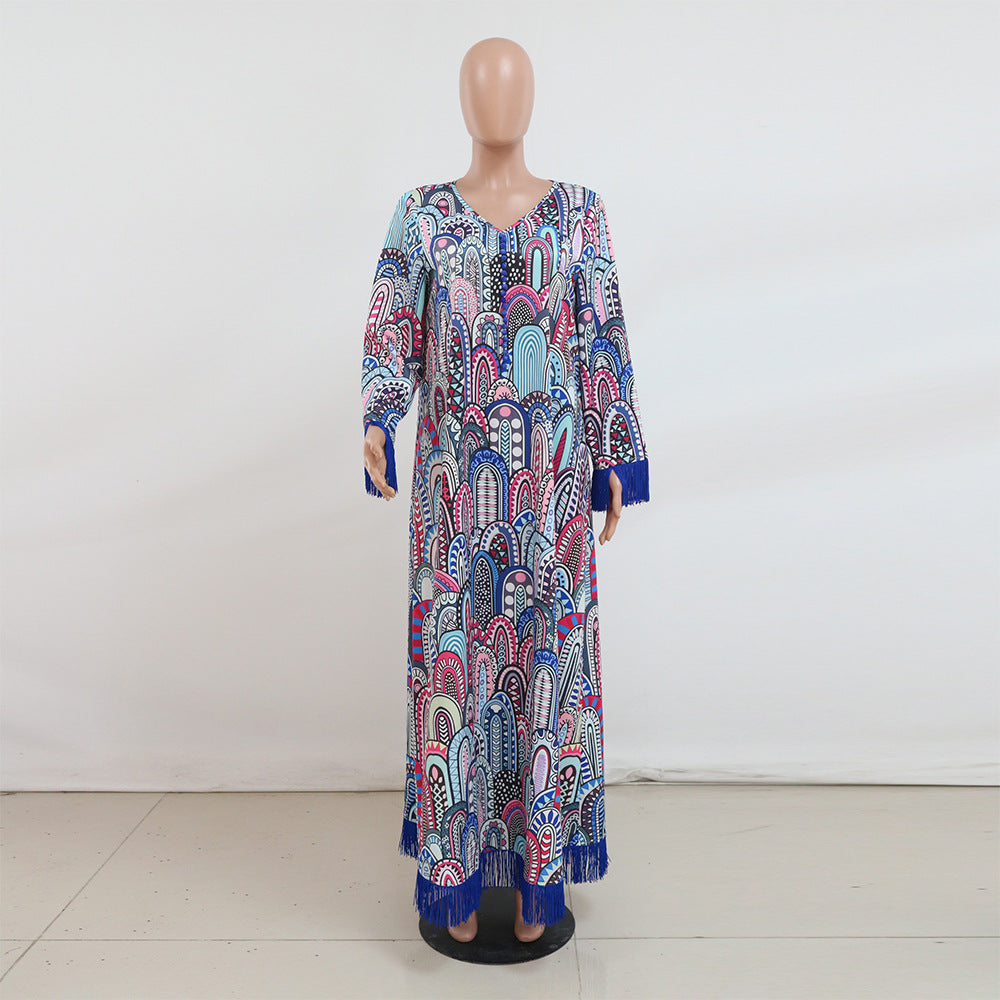 BamBam Arabian Muslim Fashion Print Dress Robe - BamBam