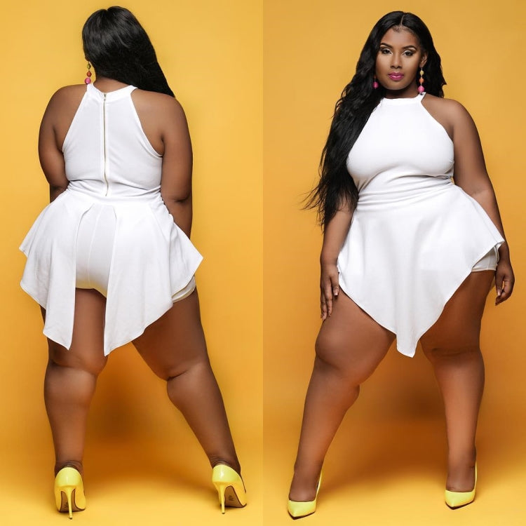 BamBam Summer Plus Size White Sleeveless Irregular Rompers Dress - BamBam Clothing