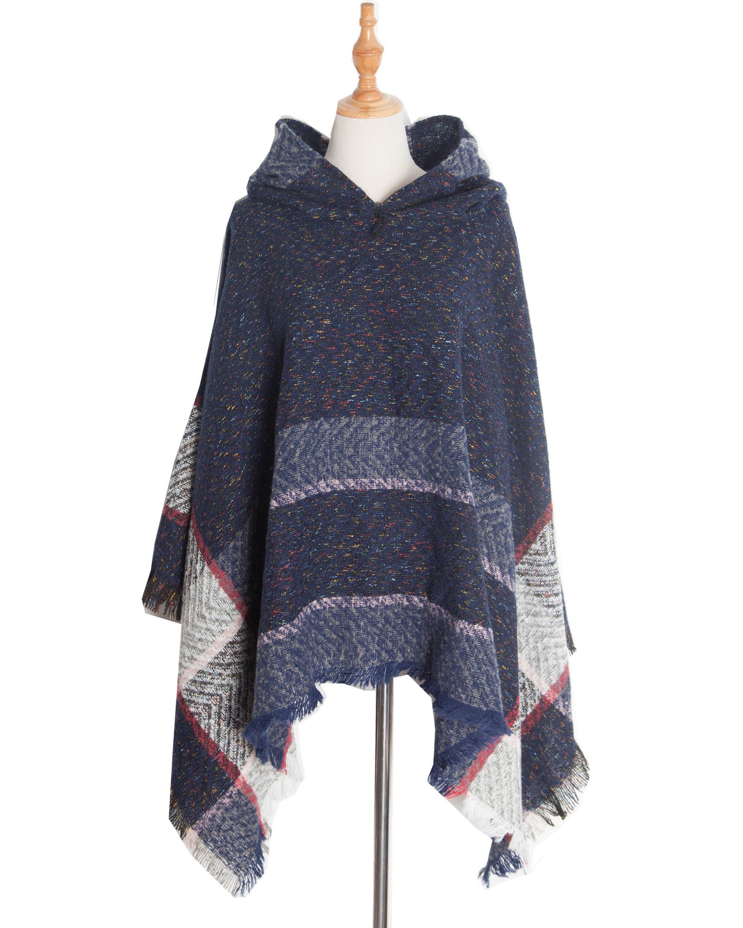 BamBam Women herringbone pattern hooded shawl cloak - BamBam