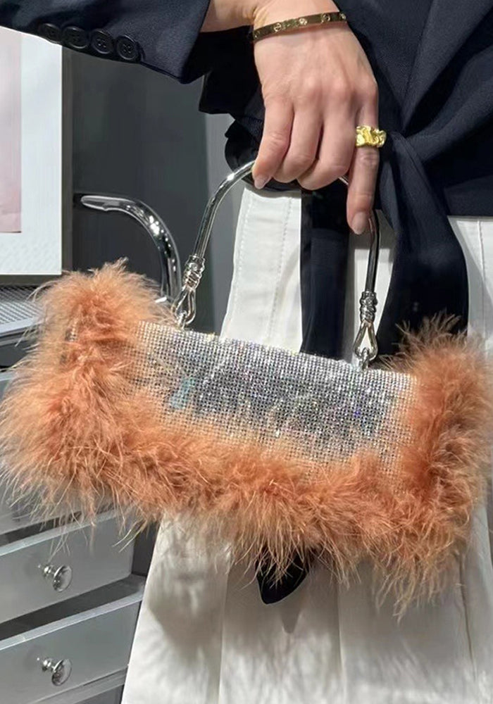 Ostrich hair rhinestone bag female mink hair inlaid diamond dinner bag full of diamonds shoulder Messenger bag