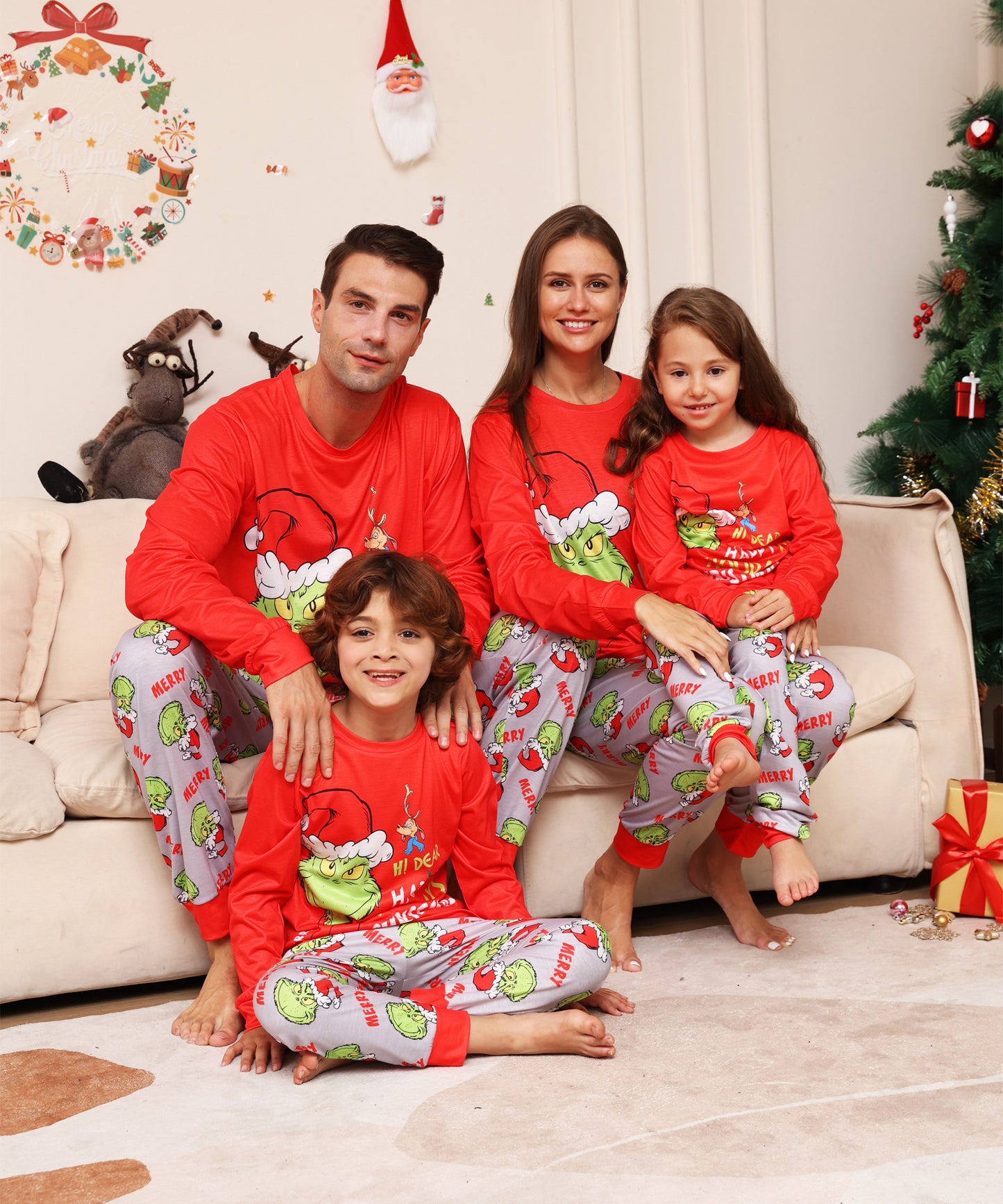 BamBam Christmas Family Wear Letter Cartoon Monster Printed Home Clothes Pajama Two-piece Set - BamBam
