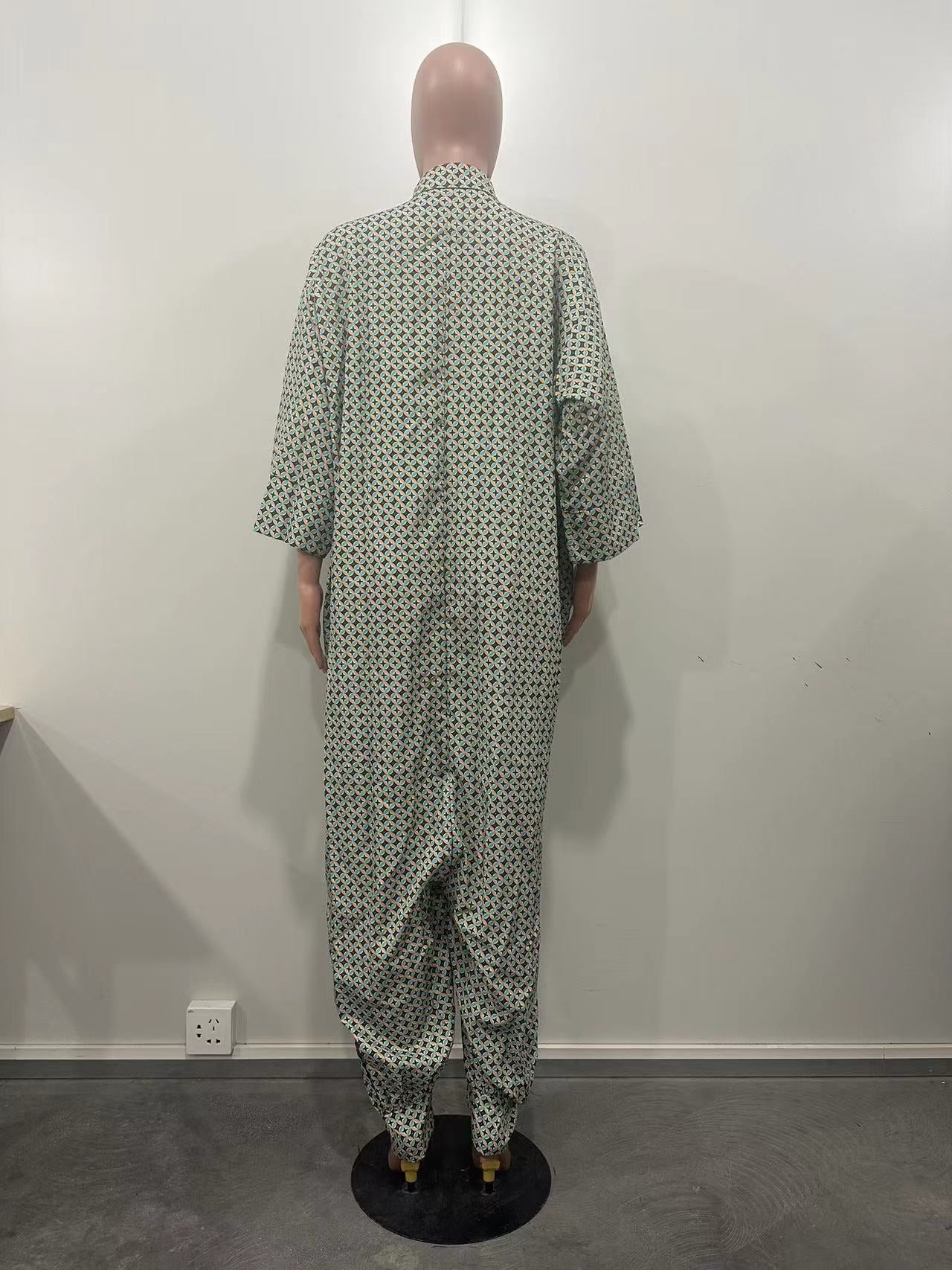 BamBam Fashionable Digital Printed Three-Quarter Sleeve Loose Jumpsuit - BamBam Clothing