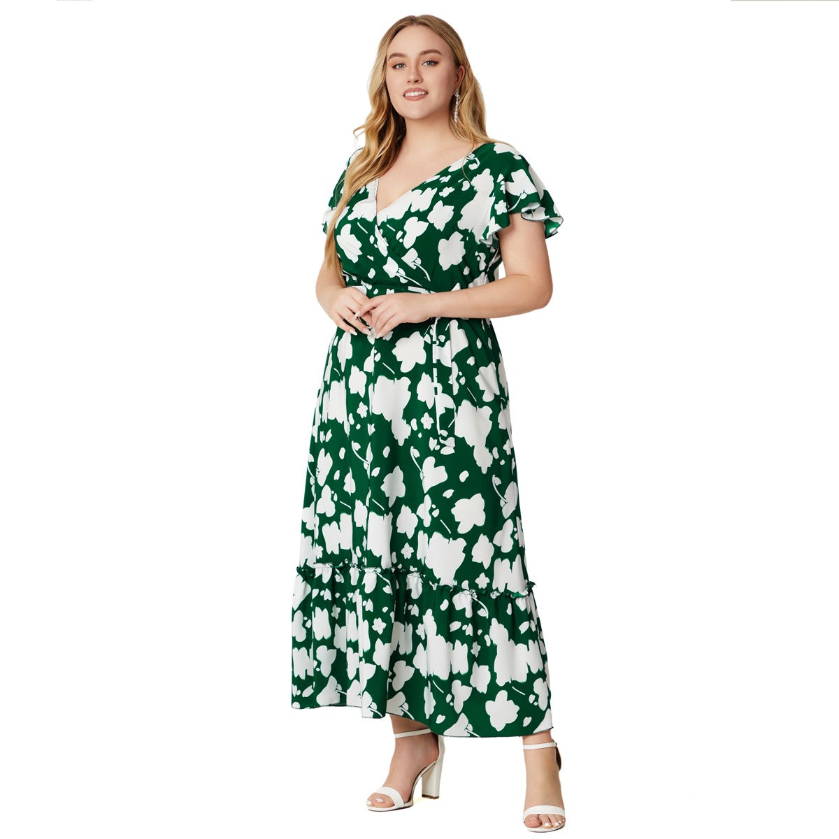 BamBam Summer Plus Size Women's V-Neck Print Dress - BamBam