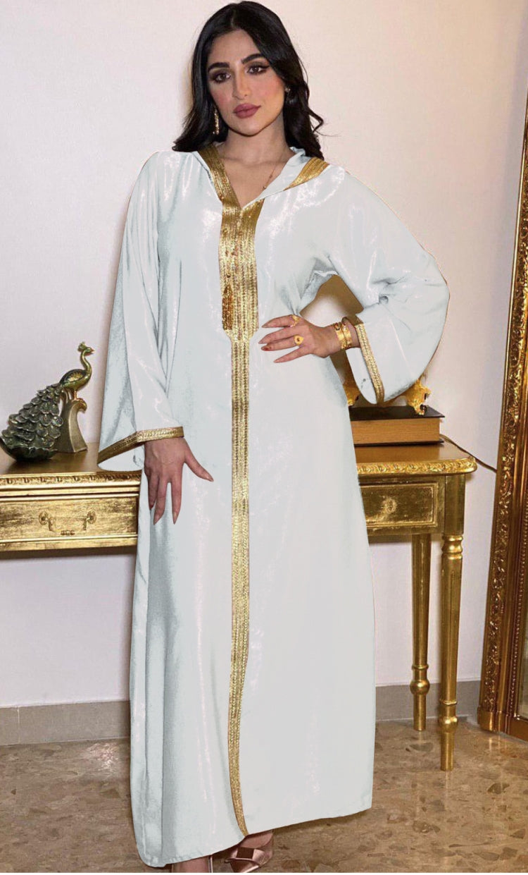 Arab Dubai Arab Middle East Turkey Morocco Islamic Clothing Hooded Kaftan Abaya Embroided Muslim Dress White