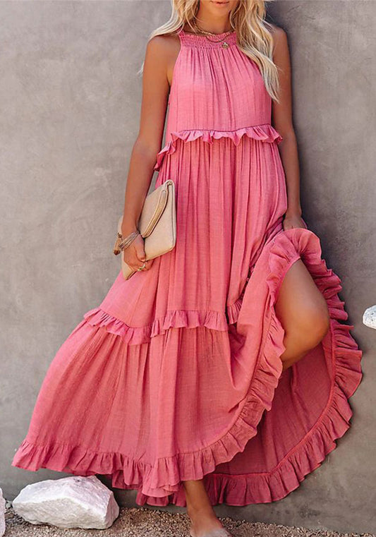 Summer Holidays Ruffle Long Dress Swing Elegant Beach Dress Women