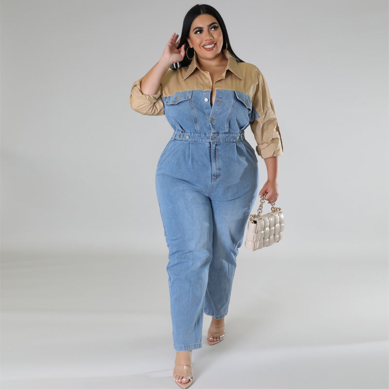 BamBam Plus Size Women's Denim Contrast Jumpsuit - BamBam Clothing