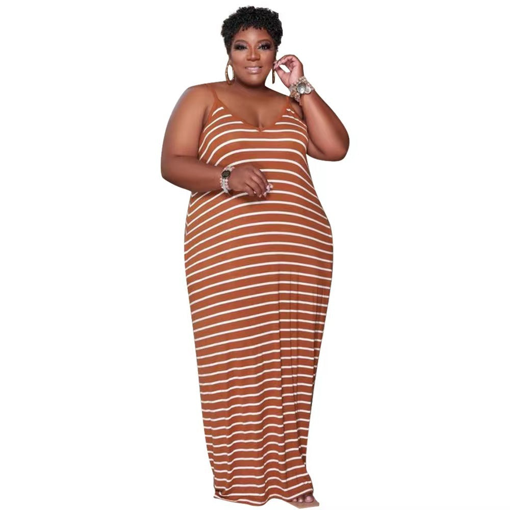 BamBam Stripe Print Dress Plus Size Women's Loungewear Loose Dress - BamBam