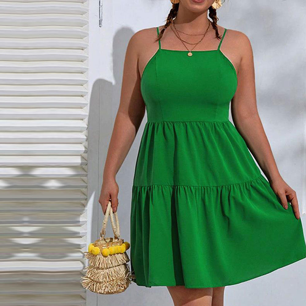 BamBam Plus Size Women's Slim Waist Large Swing Sexy Low Back Straps Holidays Dress - BamBam