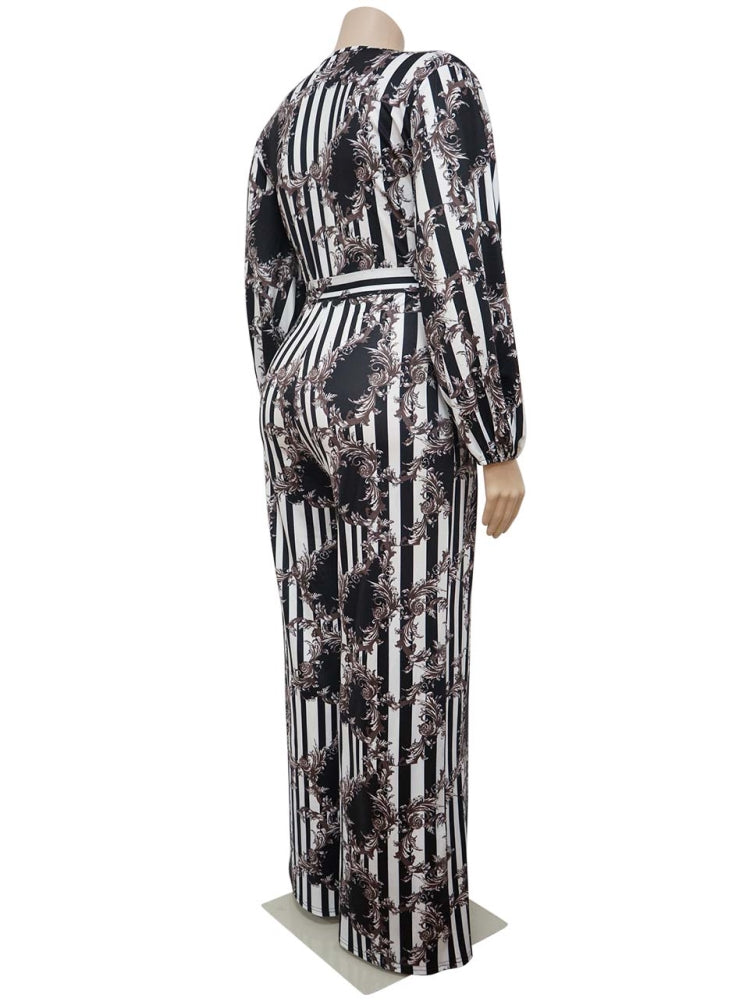 BamBam Autumn Plus Size Leopard Print V-Neck Formal Jumpsuit with Belt - BamBam Clothing