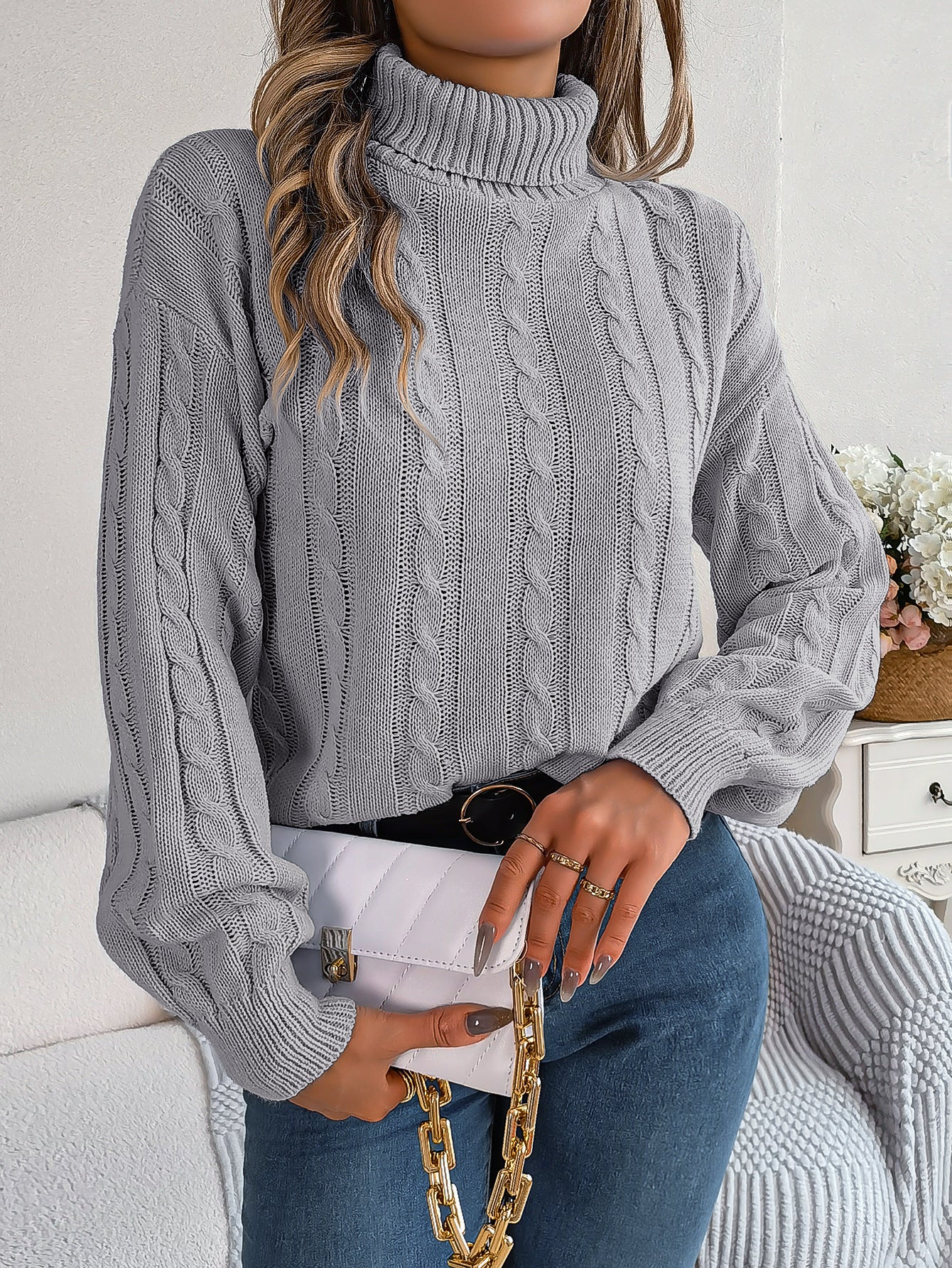 BamBam Women Fall/Winter Casual Solid Long Sleeve Turtleneck Sweater - BamBam