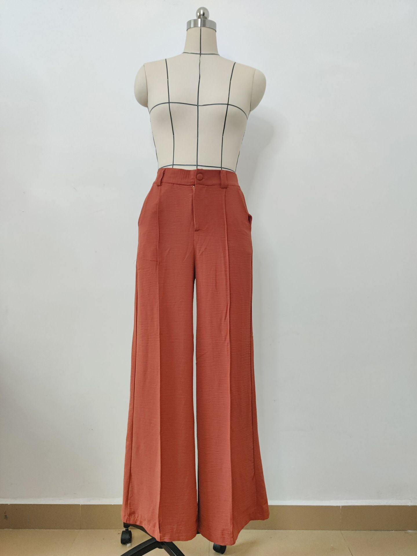 BamBam Women Casual Thin Solid Loose Pleated Wide Leg Pants - BamBam