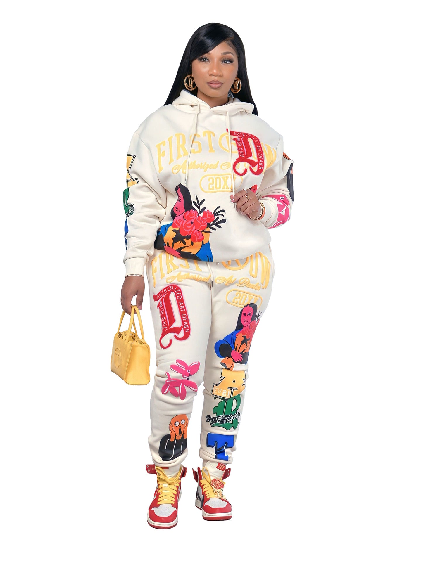 BamBam Stylish Casual Printed Fall/Winter Long Sleeve Hoodies Two-Piece Tracksuit - BamBam