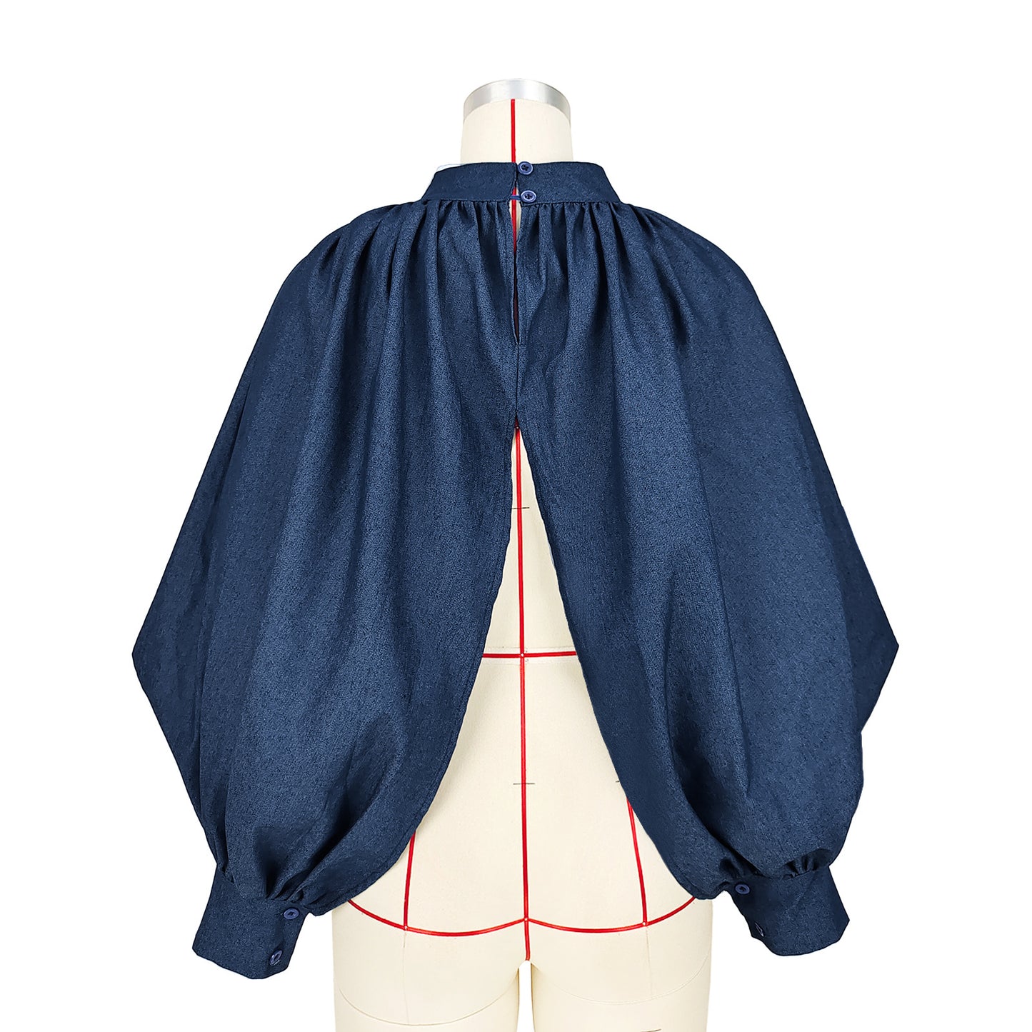 BamBam Women Fashion Denim Buttons Bat Sleeves Low Back Cardigan Tops - BamBam