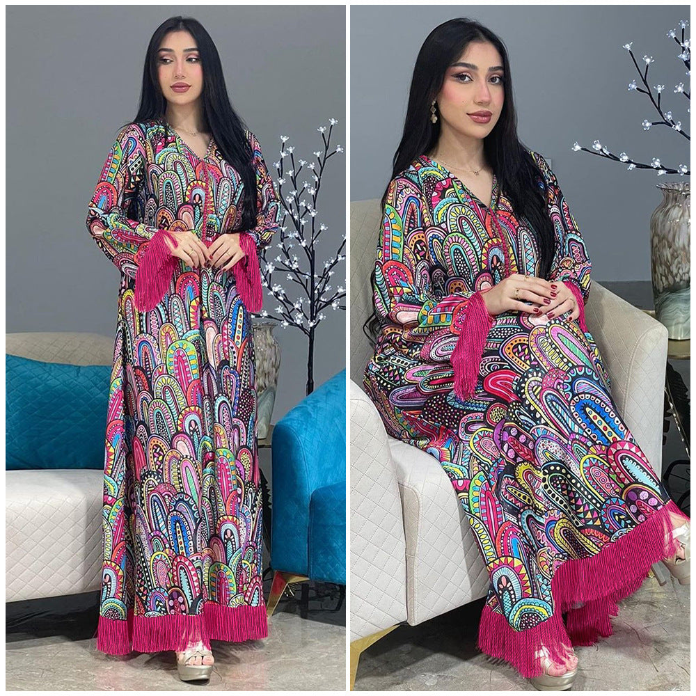 BamBam Arabian Muslim Fashion Print Dress Robe - BamBam