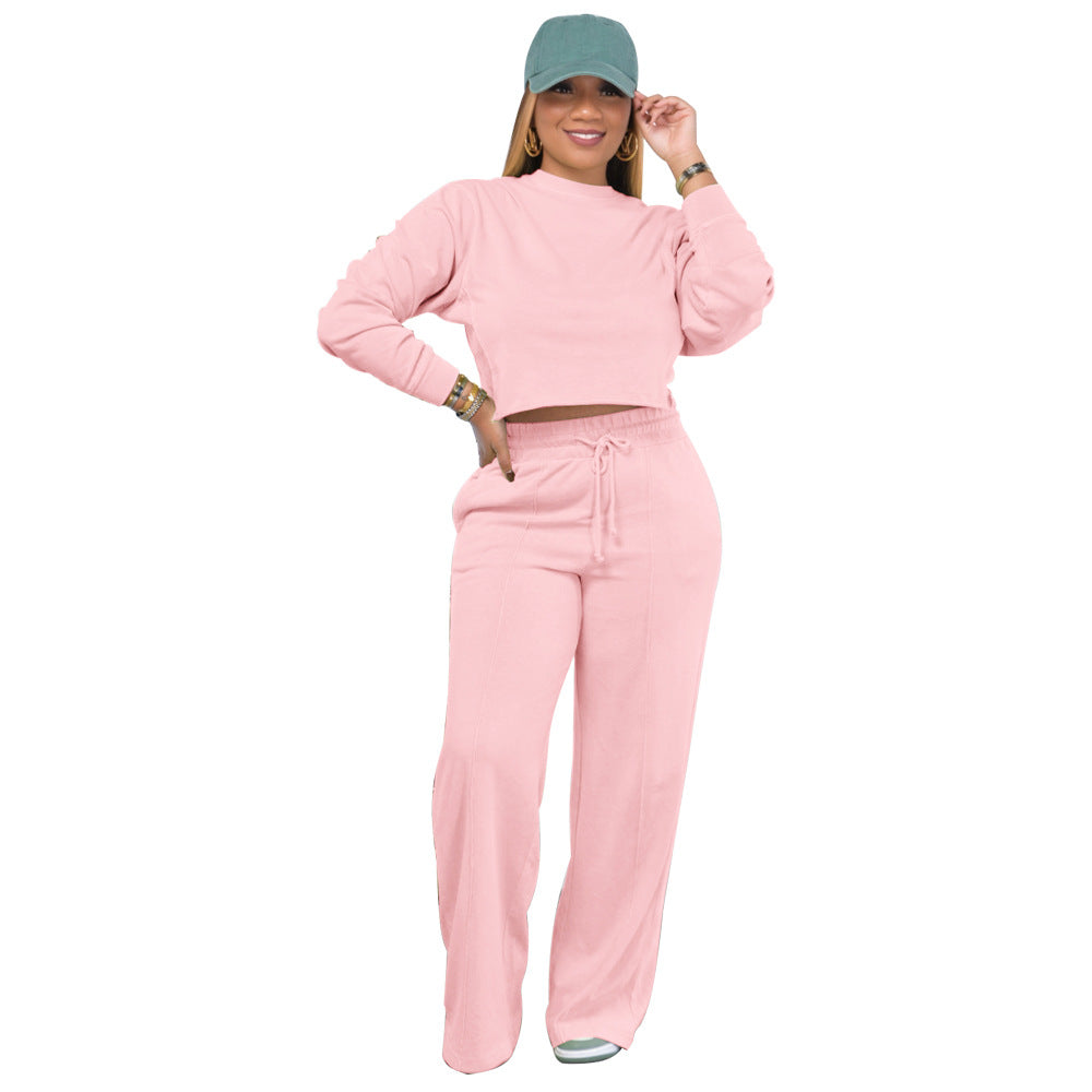 BamBam Solid Color Long Sleeve Pocket Straight Pants 2 Piece Set - BamBam