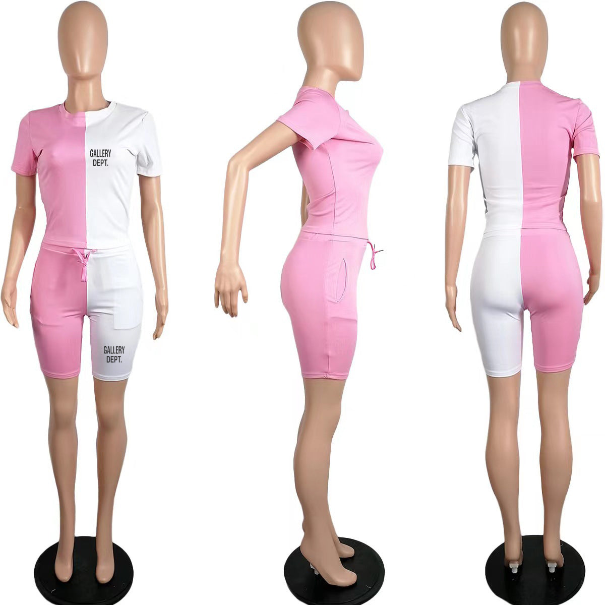 BamBam Women's Summer Print Casual Sports Short Sleeve Top Shorts Two-Piece Set - BamBam