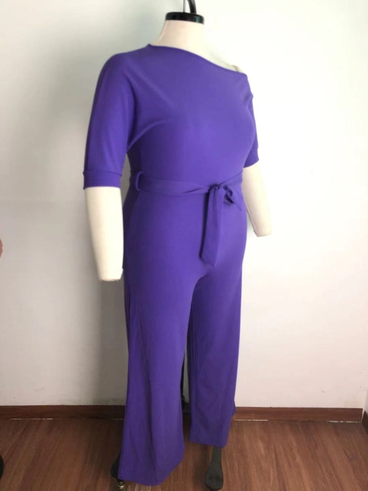 BamBam Summer Plus Size Purple Slash Shoulder Formal Jumpsuit - BamBam Clothing