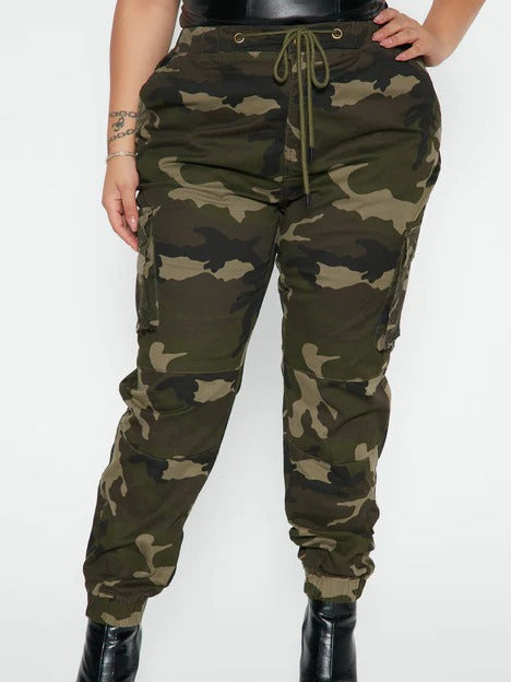 BamBam Women's Fashion Washed Camo Comfort Casual Multi-Pocket Denim Cargo Pants - BamBam