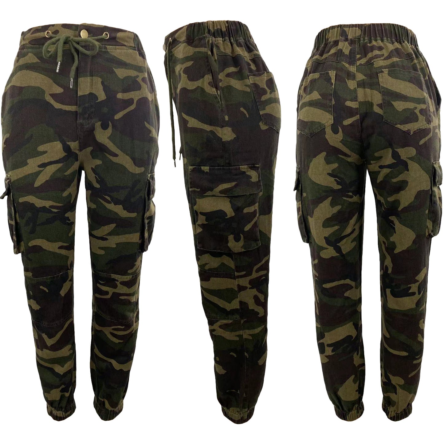 BamBam Women's Fashion Washed Camo Comfort Casual Multi-Pocket Denim Cargo Pants - BamBam