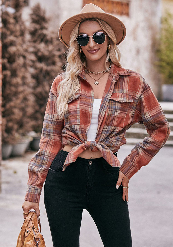 Women Casual oversize loose plaid shirt