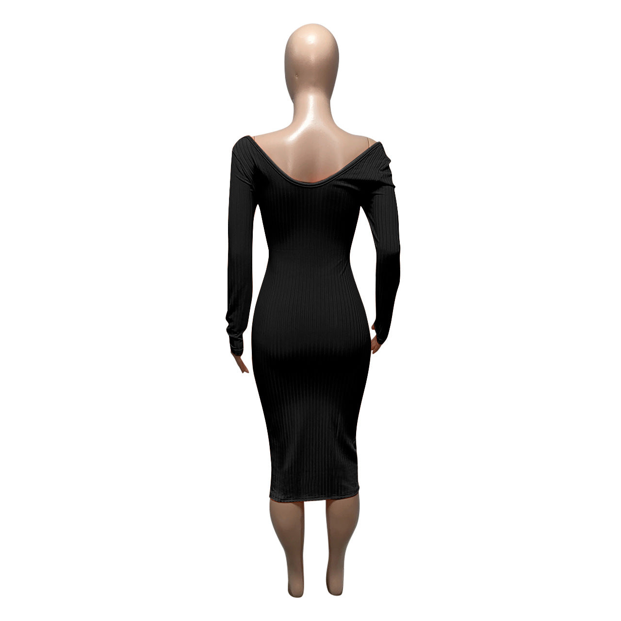 BamBam V-Neck Off-Shoulder Ribbed Slim Sexy Dress - BamBam Clothing