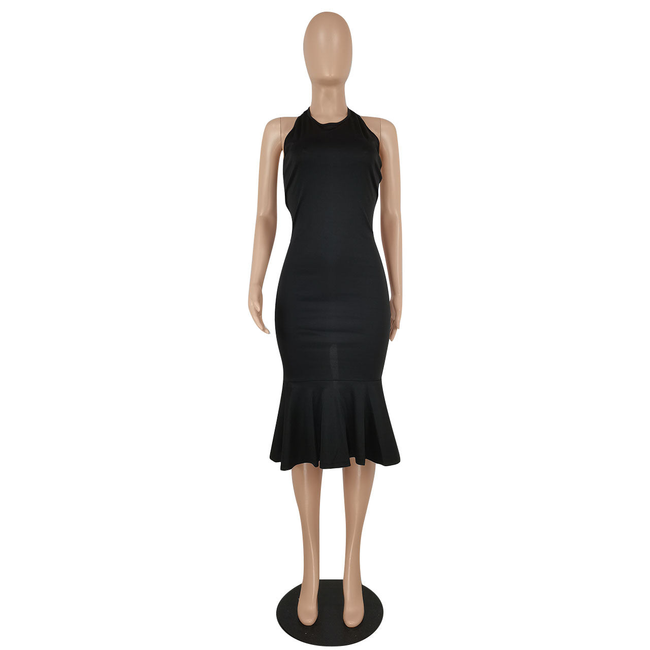 BamBam Ladies Fashion Sexy Slim Low Back Sleeveless Solid Color Dress - BamBam Clothing