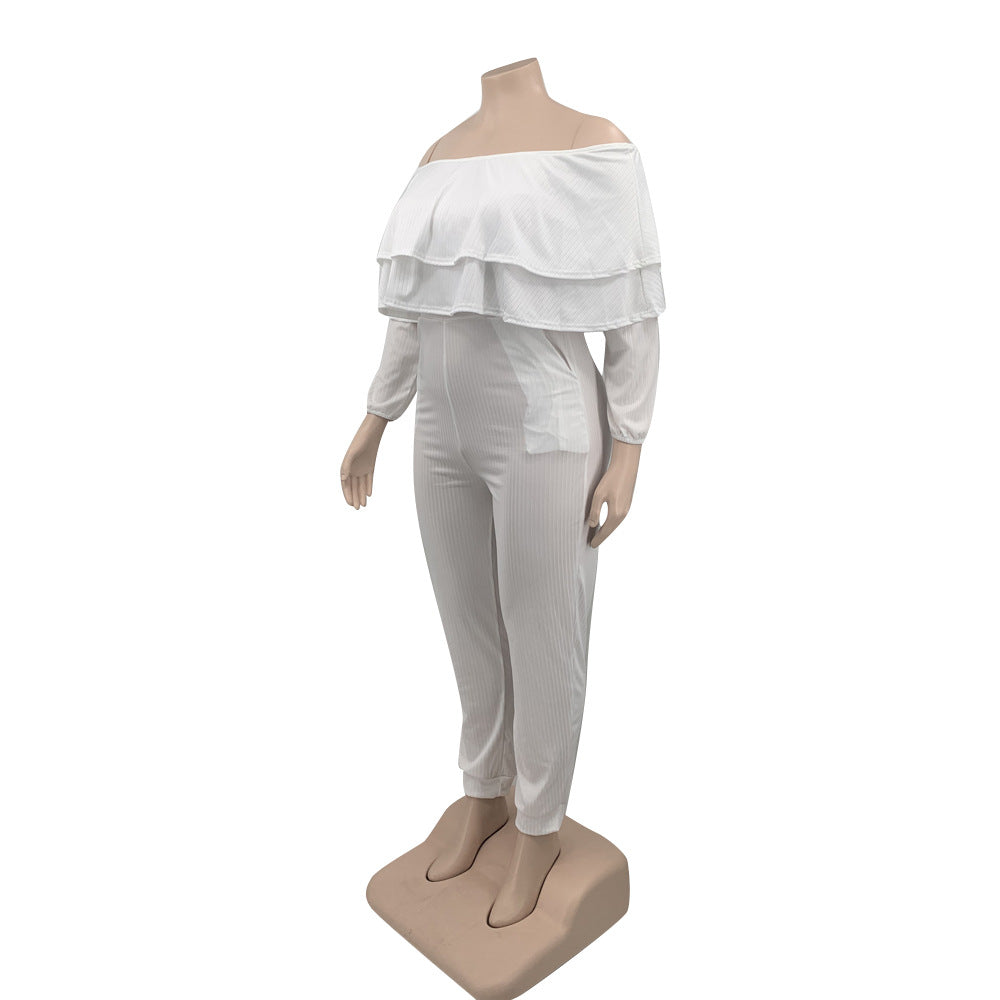 BamBam Women's Plus Size Loose Ruffle Off Shoulder Ribbed Jumpsuit - BamBam Clothing